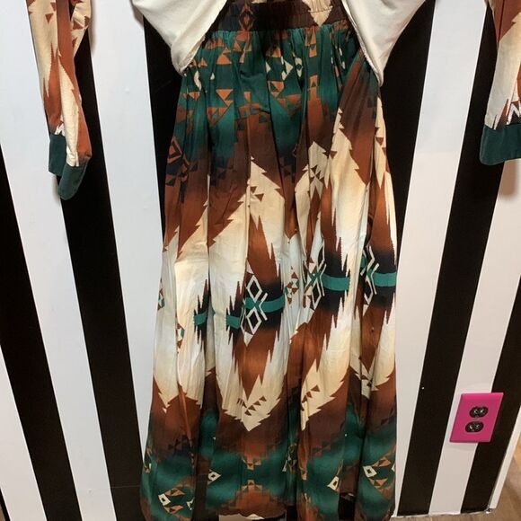 1994 Vintage Western Aztec Southwest Printed Cotton Maxi Full Circle Skirt Small - Picture 10 of 11